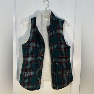 Maurices Women's Small Sherpa Lined Vest Green Plaid
